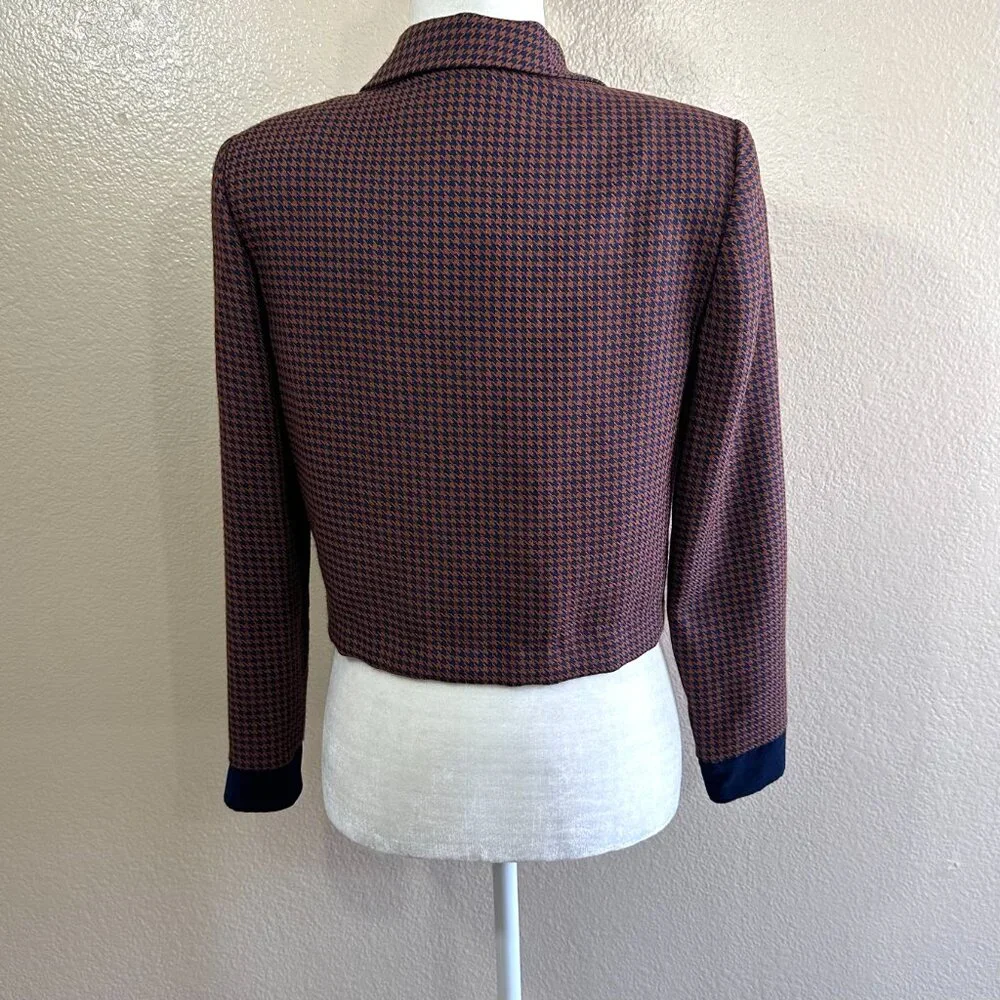Jessica Howard Vintage 90s Houndstooth Blue/Tan Crop Blazer